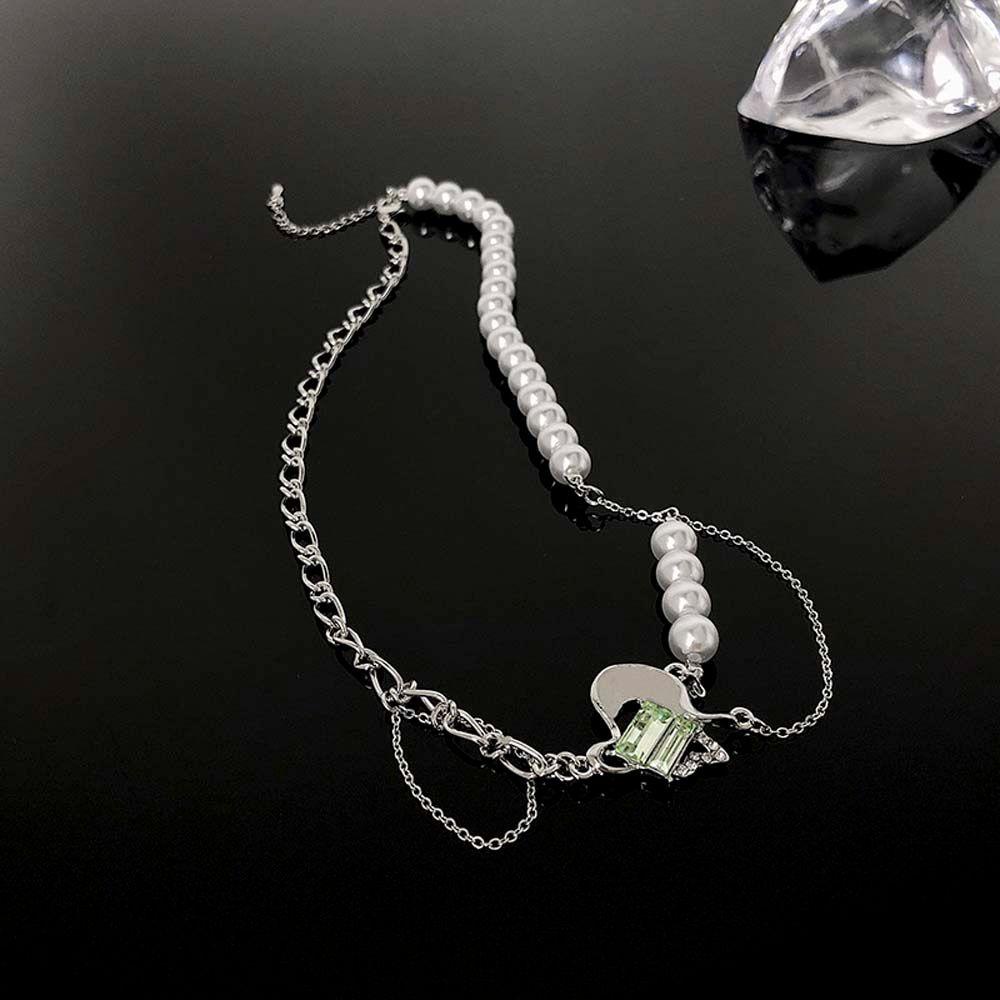 AROMA Vòng Cổ Choker Hình Trái Tim Màu Xanh Lá / Bạc Tùy Chỉnh Phong Cách Hàn Quốc Thời Trang Cho Nữ