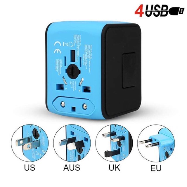 Ổ cắm điện đa năng Adapter Travel có sạc nhanh 15W Củ sạc cổng USB + typeC, tải 1500W cho Điện thoại di động, loa nhạc