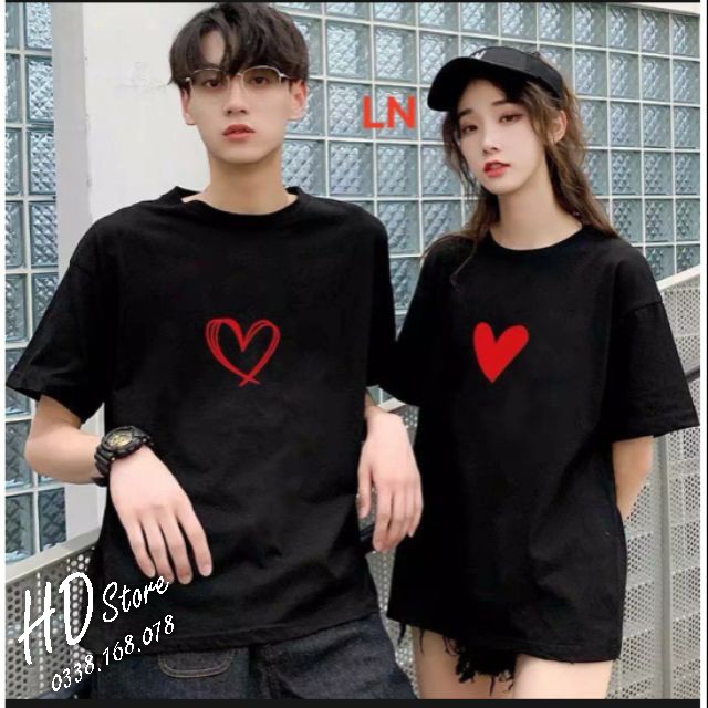 Áo Đôi Tay Ngắn Nam Nữ HD store In hình tim <3  so cute   Unisex HDstore Outfit Big Size 100% Cotton 4 Chiều Rẻ Đẹp