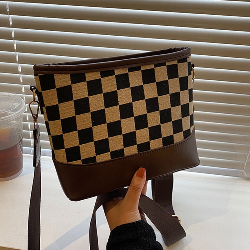 Túi đeo chéo vai bằng vải họa tiết caro thời trang sành điệu cho nữ