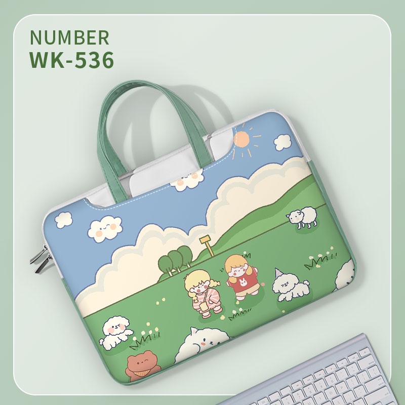 Túi máy tính xách tay dễ thương Tay cầm màu xanh lá cây Túi đựng 13-17 inch Túi xách Túi đựng máy tính xách tay Túi Messenger