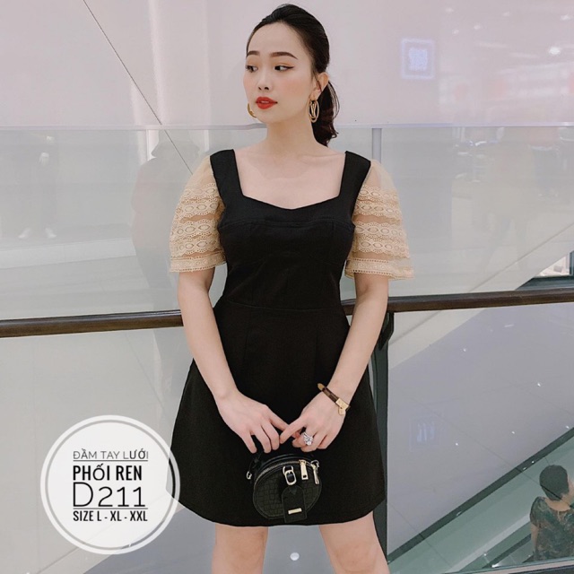 Bigsize Đầm tay lưới phối ren D211