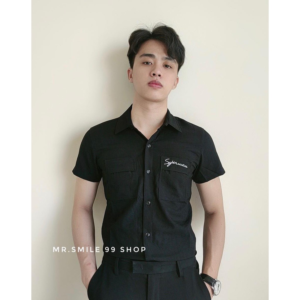 SƠ MI BASIC ĐŨI TRẮNG ĐEN TAY NGẮN THÊU CHỮ MR SMILE 99 SHOP | BigBuy360 - bigbuy360.vn