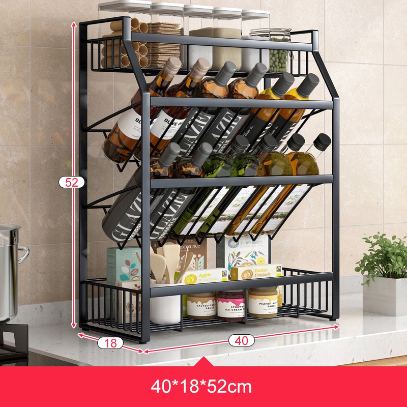 Kệ gia vị 4 tầng bằng thép chống gỉ sơn tĩnh điện 2 ngang, 2 dốc hàng nhập khẩu