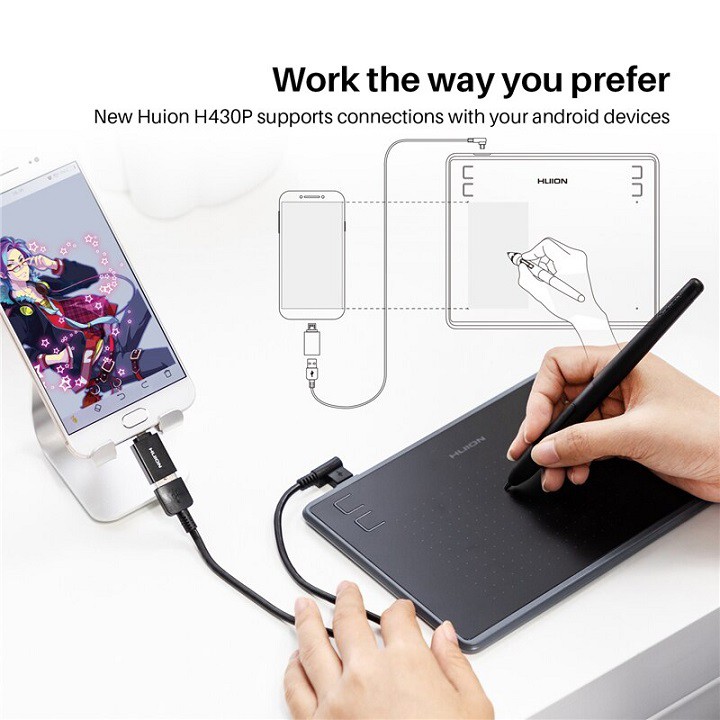 Bảng vẽ cảm ứng HUION H430P kèm bút vẽ không cần pin
