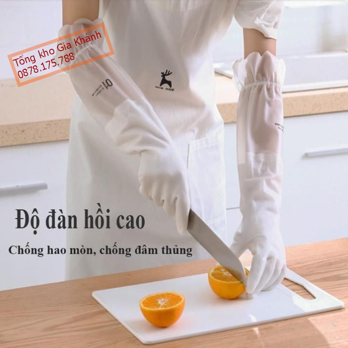 Găng Tay Cao Su Dài - Bao Tay Rửa Bát, Giặt Quần Áo Loại Dài Bo Chun - Siêu Dai, Cảm Giác Thật