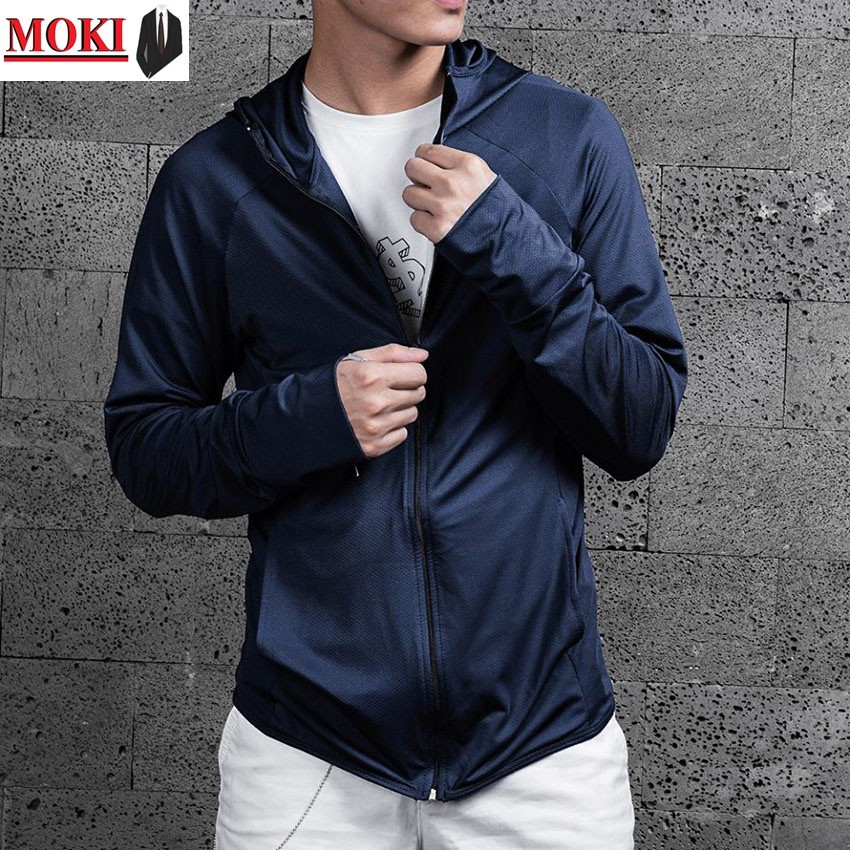 Áo chống nắng nam MOKI chất vải thông hơi có mũ trùm, áo khoác nắng nam dài trùm tay thời trang | BigBuy360 - bigbuy360.vn