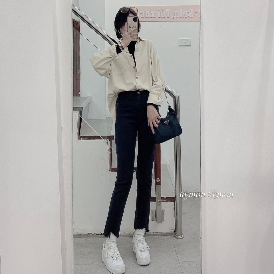 2101447 Quần jeans ulzzang dáng ống vừa form đứng màu xám đen trơn có size | WebRaoVat - webraovat.net.vn