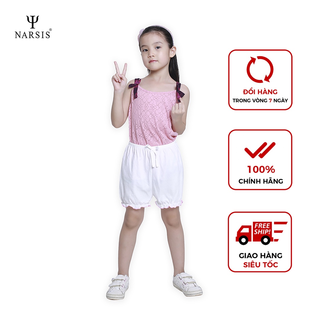 Quần đùi bé gái Narsis KP0002 chất Cotton màu trắng phối chỉ hồng