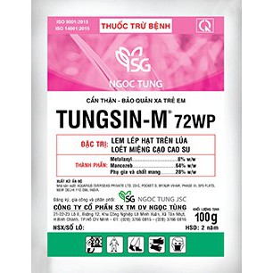 Thuốc trừ bệnh TUNGSIN-M 72 WP Đặc trừ héo héo rũ lem lép hạt lúa loét miệng cạo ở cao su