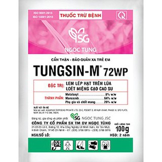 Thuốc trừ bệnh TUNGSIN-M 72 WP Đặc trừ  héo héo rũ lem lép hạt lúa loét miệng cạo ở cao su