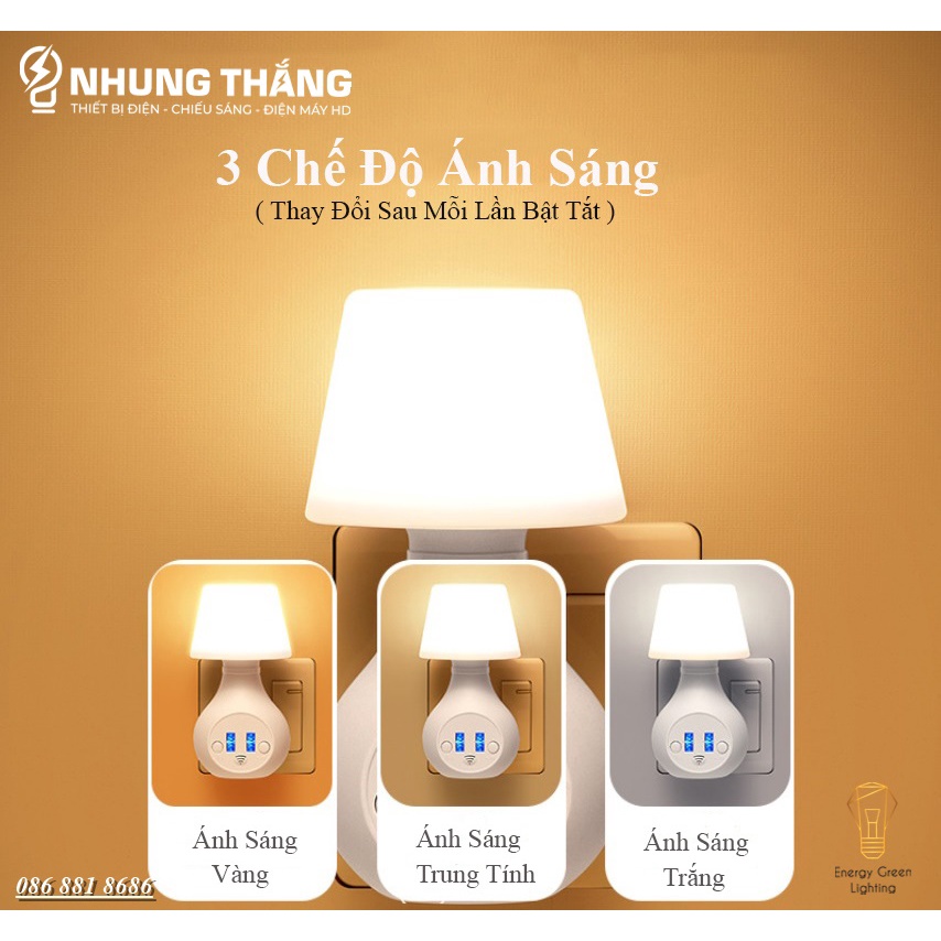 Đèn Ngủ Cắm Điện Kiêm Ổ Cắm USB - 3 Chế Độ Ánh Sáng - Ánh Sáng Bảo Vệ Mắt - Nhiều Mẫu