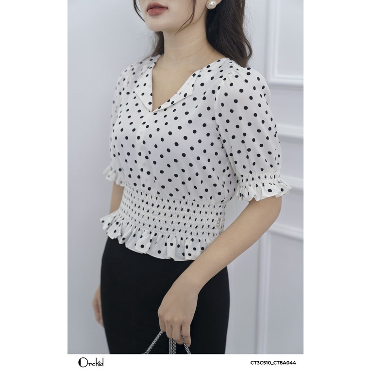 [Mã INCU50 giảm 50K đơn 250K] Áo sơ mi nữ chấm bi tay lỡ bo gấu cổ V. Vải lụa cao cấp - Orchid CT3C510