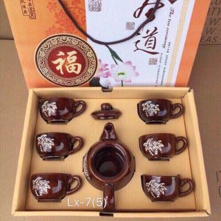 Ấm trà kèm 6 chén cây dừa có vỏ hộp đẹp