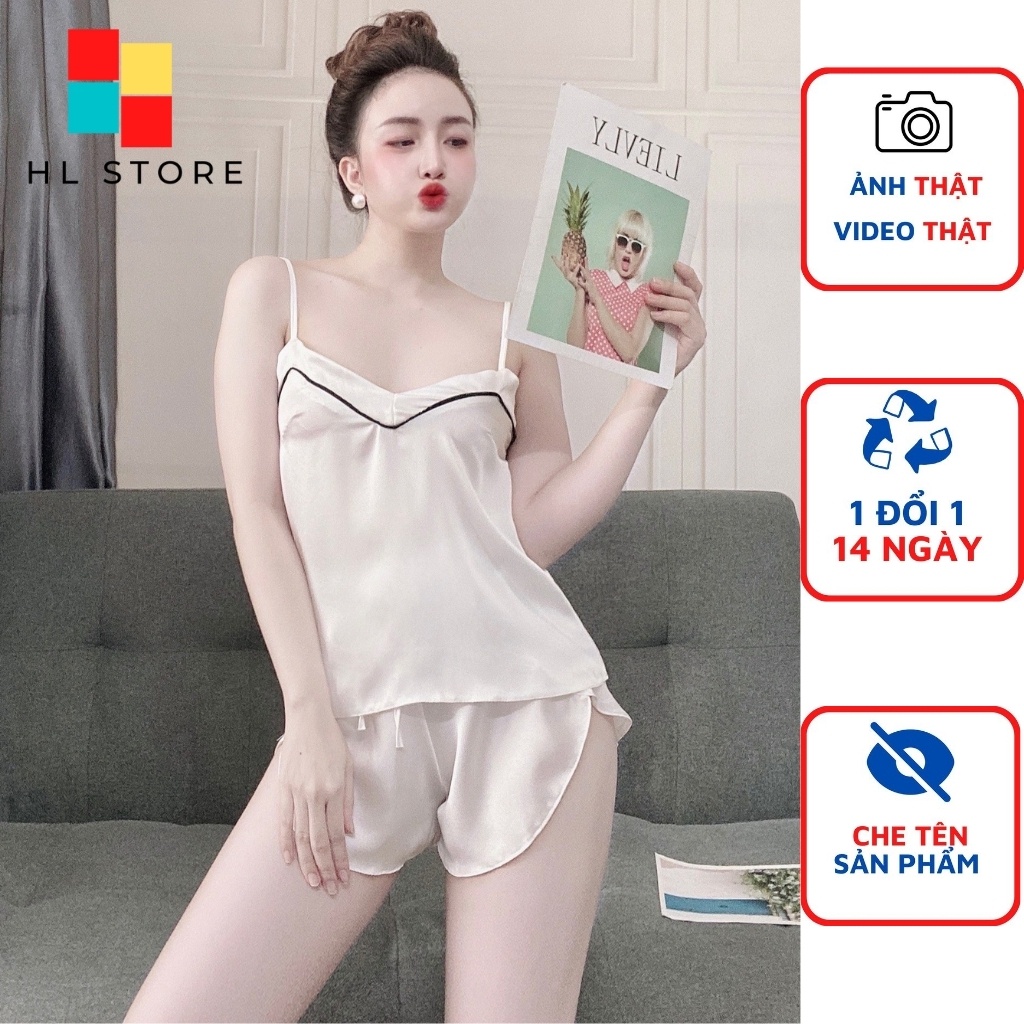 Đồ ngủ sexy đồ ngủ 2 dây viền ngực Hải Lan Store, chất liệu lụa satin mềm mịn mát, freesize 40-60kg tùy chiều cao