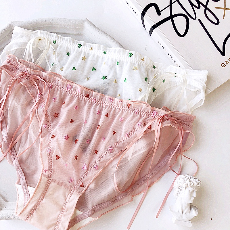 Quần lót ren nữ Pink Play ren voan bèo cao cấp điểm Tim dễ thương NuciFera
