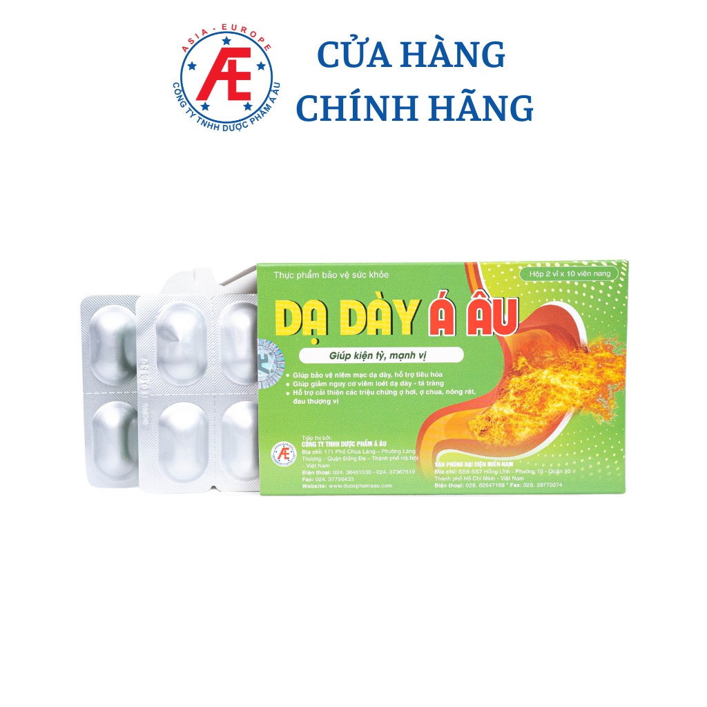 Dạ Dày Á Âu hộp 20 viên - Cải thiện chứng ợ hơi ợ chua, giảm nguy cơ viêm loét dạ dày hỗ trợ tiêu hóa DƯỢC PHẨM Á ÂU