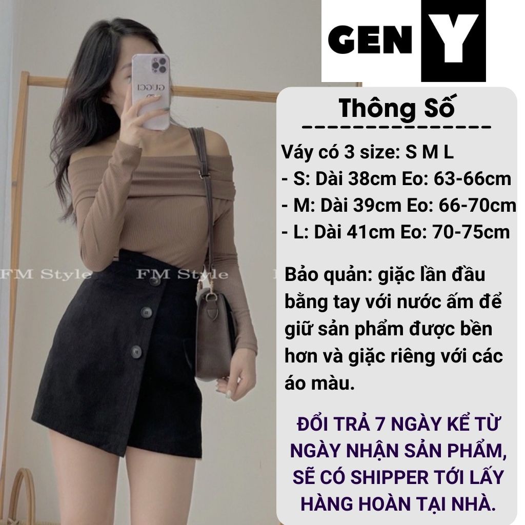 Chân Váy Chữ A Cạp Cao GenY Quần Váy Nhung Tăm 3 Nút Phối Túi Giả Cực Xinh (có quần lót trong) | BigBuy360 - bigbuy360.vn