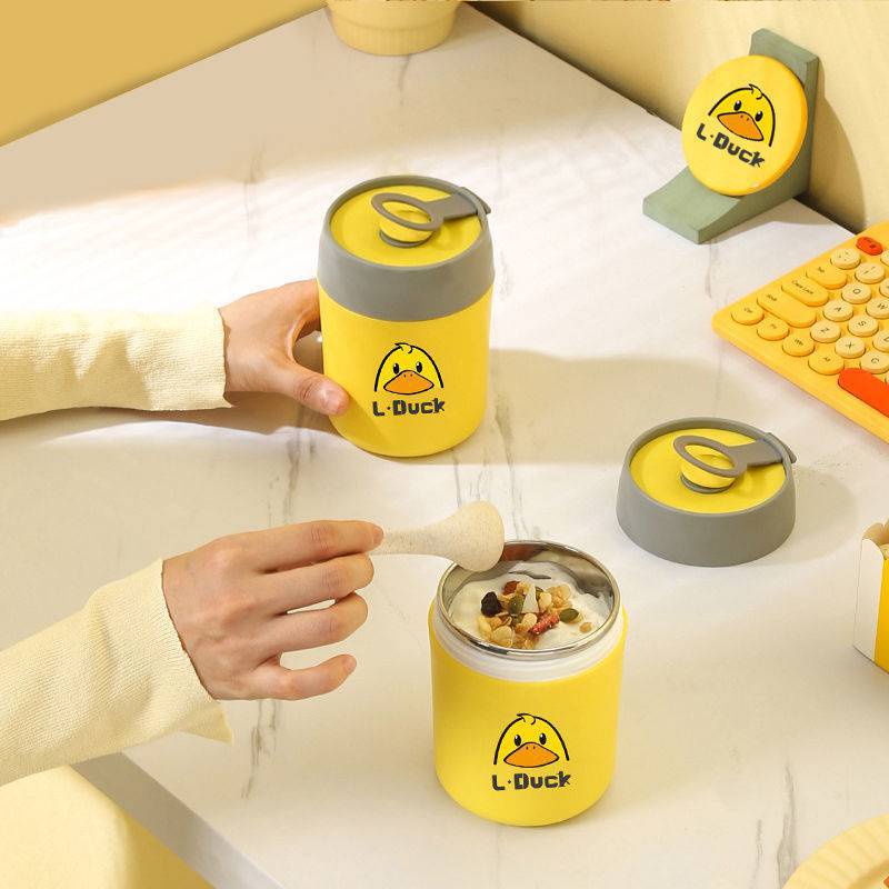 Bình Ủ Cháo Hình Vịt Vàng LDuck KIDWOW Bằng Inox Giữ Nhiệt  Kèm Thìa Có Quai Xách