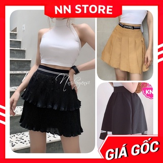 Chân váy quần váy nữ phom ngắn chất vải mềm mịn lưng thun co giãn phối kiểu xếp li dễ thương váy ngắn tổng hợp