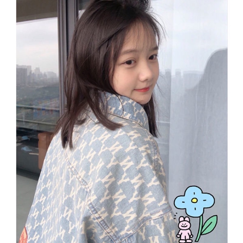 - ẢNH THẬT ÁO KHOÁC BÒ XANH NHẠT DEMIN HOẠ TIẾT MLB NY CÁ TÍNH