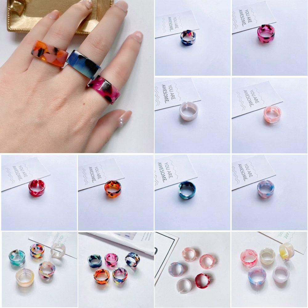 Set 1 / 5 Chiếc Nhẫn Acetate Nhiều Màu Sắc Phong Cách Cổ Điển