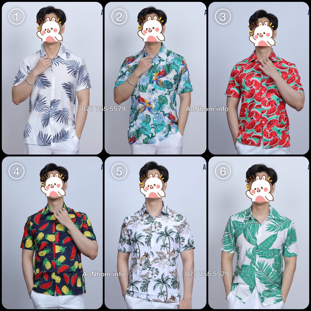 Áo Sơ Mi Hawaii Đi Biển Mềm Mát - Trái Thơm Cây Dừa Dưa Hấu Vẹt Xanh - Form Nam Nữ, Áo Đôi Nhóm Lớp Team Building