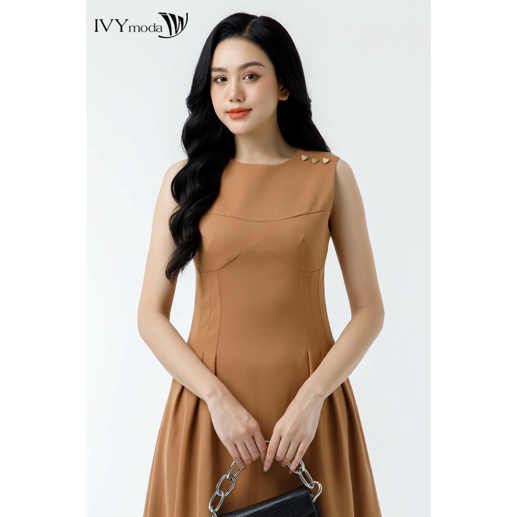 Đầm xòe vai phối phụ kiện IVY moda MS 41B9178