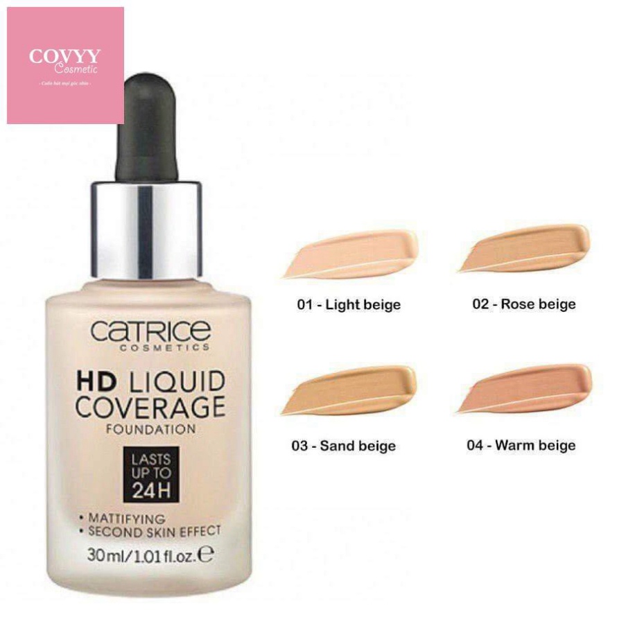 Kem nền Catrice HD 24h Liquid Coverage Foundation che phủ tốt, kiềm dầu.