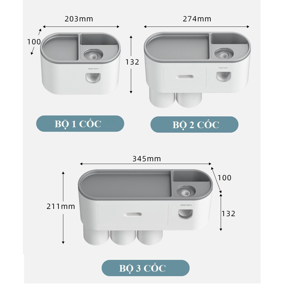 Kệ để đồ nhà tắm OENON cao cấp Cốc hút từ tính kèm bộ nhả kem đánh răng tự động (Tặng kèm miếng dán)-GDTL