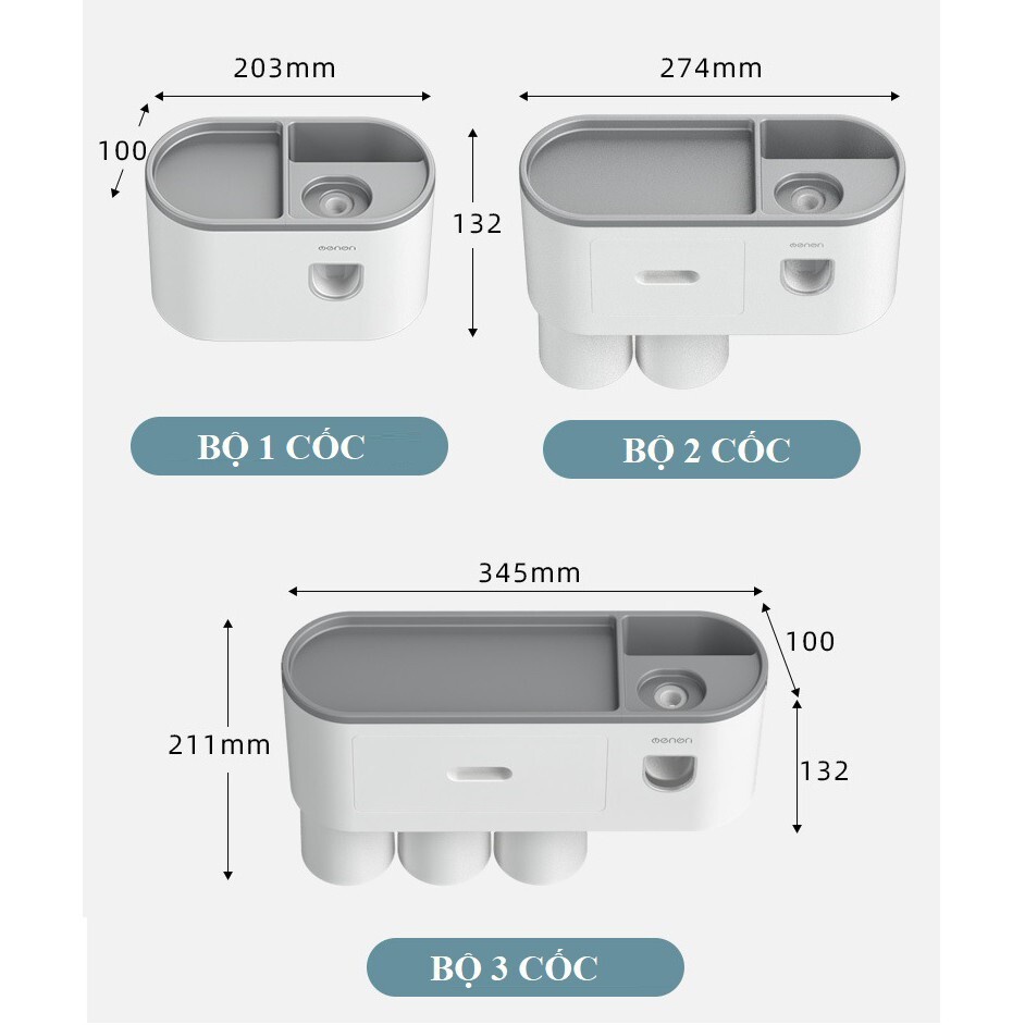 Bộ Nhả Kem Tự Động, Kệ Để Cốc Bàn Chải Đánh Răng Nhà Tắm Lắp Đặt Dính Tường OENEN