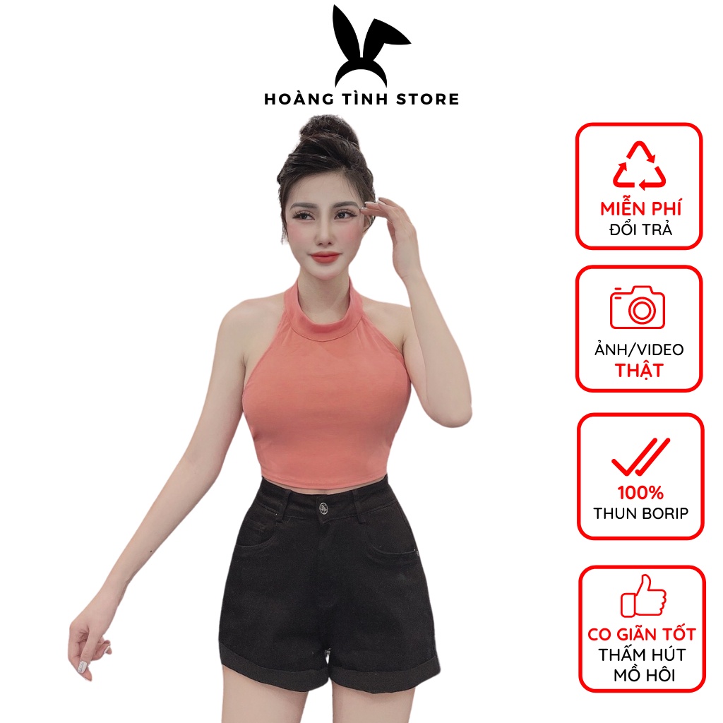 Áo croptop nữ ba lỗ ôm body Hoàng Tình Store áo thun sát nách cổ lọ cột dây lưng, thun borip co giãn tốt Freesize | BigBuy360 - bigbuy360.vn