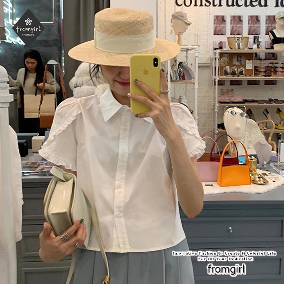 Áo Sơ Mi Tay Ngắn Phồng Màu Trắng Dễ Thương Thời Trang Mùa Hè Cho Nữ