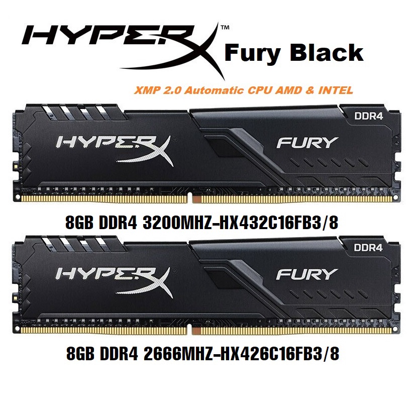 Ram Kingston HyperX Fury Black 8GB DDR4 3200MHz 2666MHz Tản Nhiệt Kép thumbnail