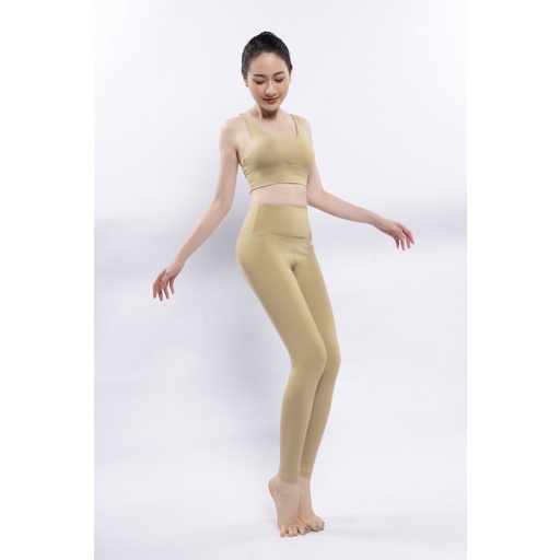 Bộ Đồ Tập Gym Yoga Livan Soft Lavish Màu Kaki Tặng Kèm Mút Ngực Cao Cấp