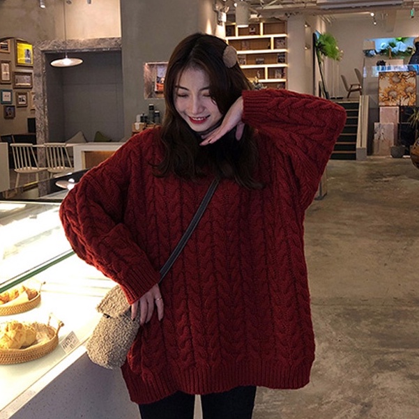 Porozi  Áo sweater dệt kim tay dài cổ tròn dáng rộng kiểu hàn quốc xinh xắn dành cho nữ