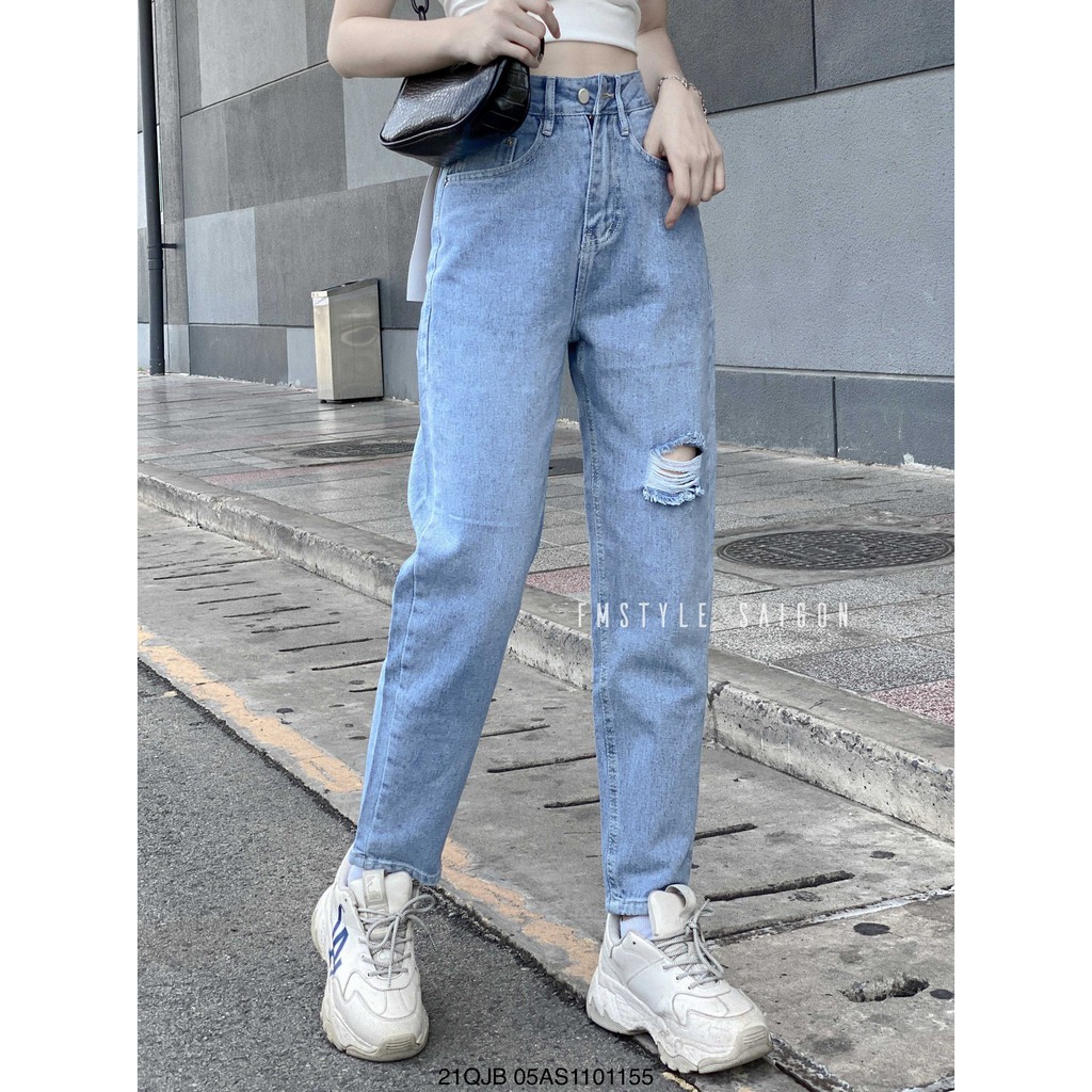 [Mã FATHANG5 giảm 10K đơn 50K] Quần jean baggy nữ ulzzang xước đùi lai thường thời trang FMstyle Saigon 21QJB06AS2101