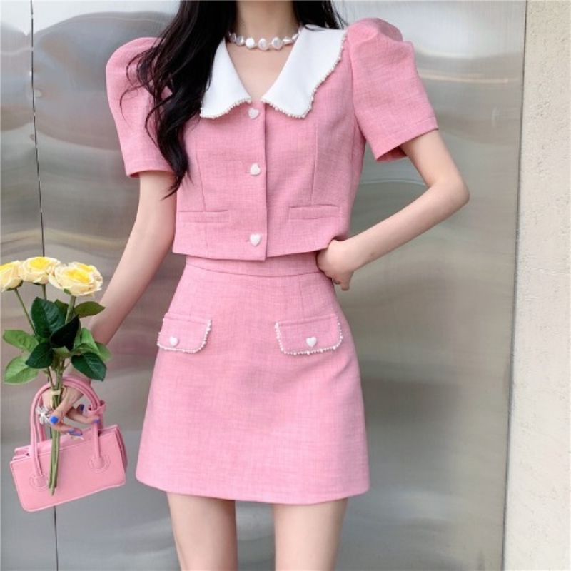 Set Áo Thun Ngắn Tay + Chân Váy Ngắn Thời Trang Nữ Tính set đồ nữ  tao bao