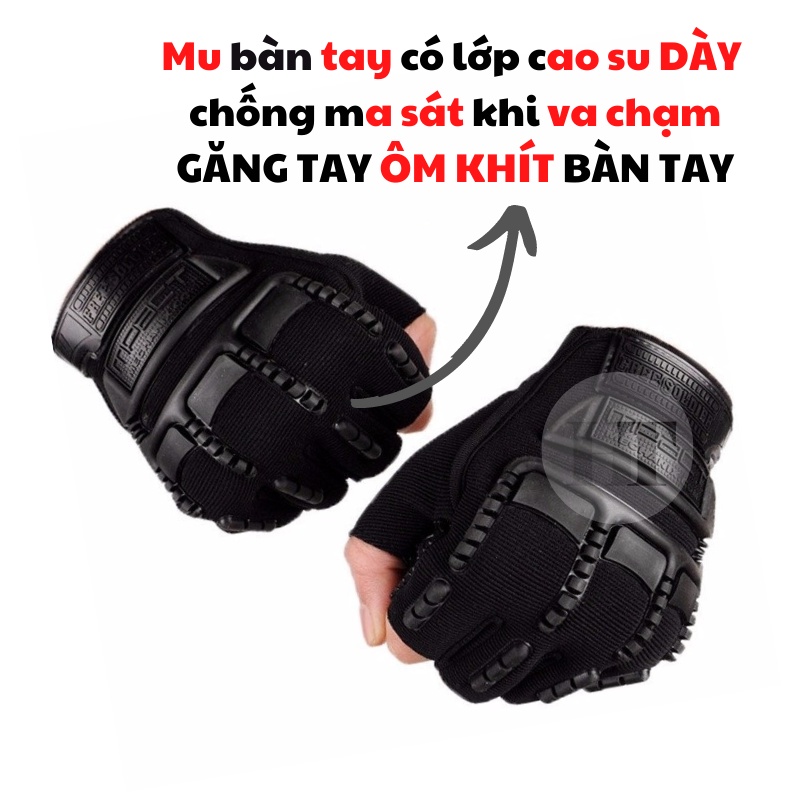 Găng tay, bao tay nam cụt ngón bảo vệ mu bàn tay và tăng độ bám Mechanix Mpact