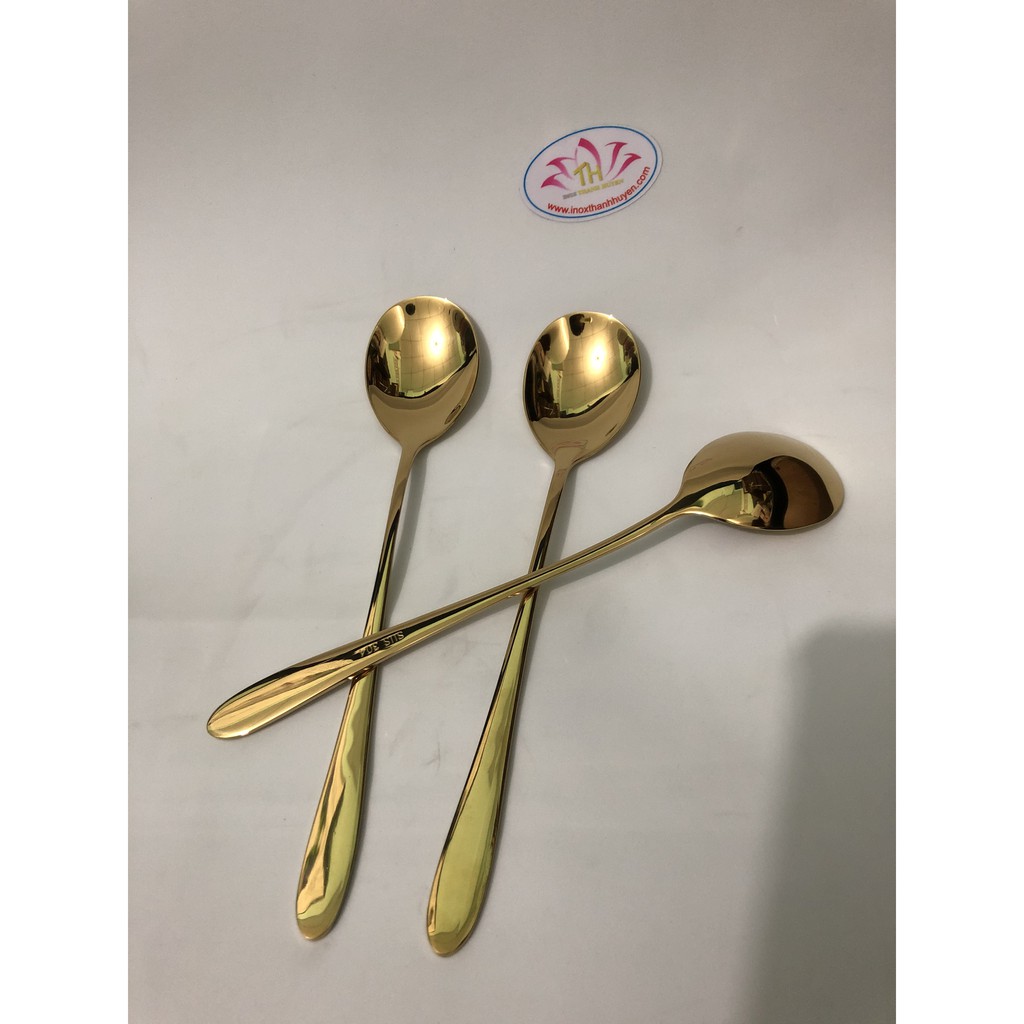 Bộ 3 muỗng sò hoặc súp kiểu Hàn Quốc vàng gold inox 304 cao cấp bóng sáng sang chảnh Hcm