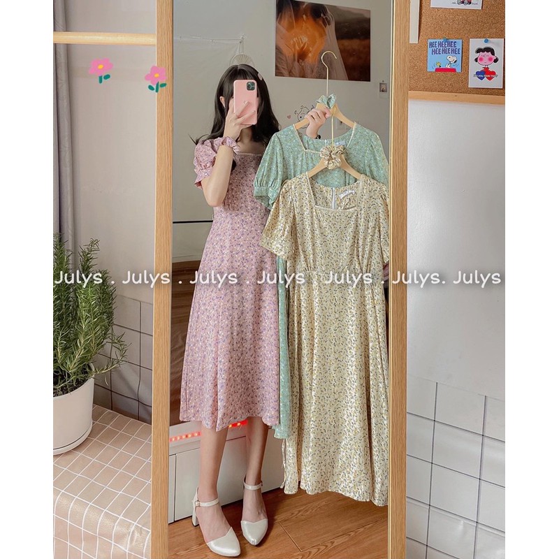 [Mã FAGREEN1505 giảm tới 30K đơn 99K] Váy midi hoa nhí cổ vuông ren (ảnh thật shop chụp kèm video) | BigBuy360 - bigbuy360.vn