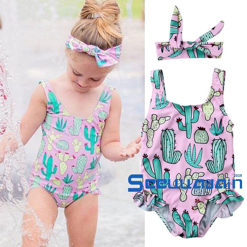 Set Bikini liền thân + Băng đô nơ dễ thương cho bé gái