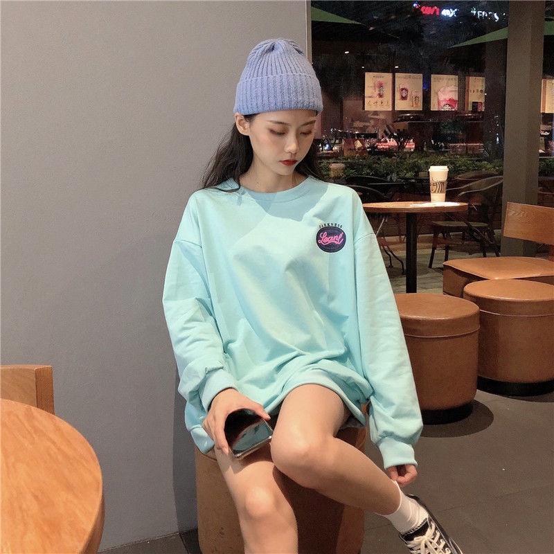 ZHELIHANGFEI Áo Sweater Cổ Tròn Tay Dài Dáng Rộng In Chữ Thời Trang