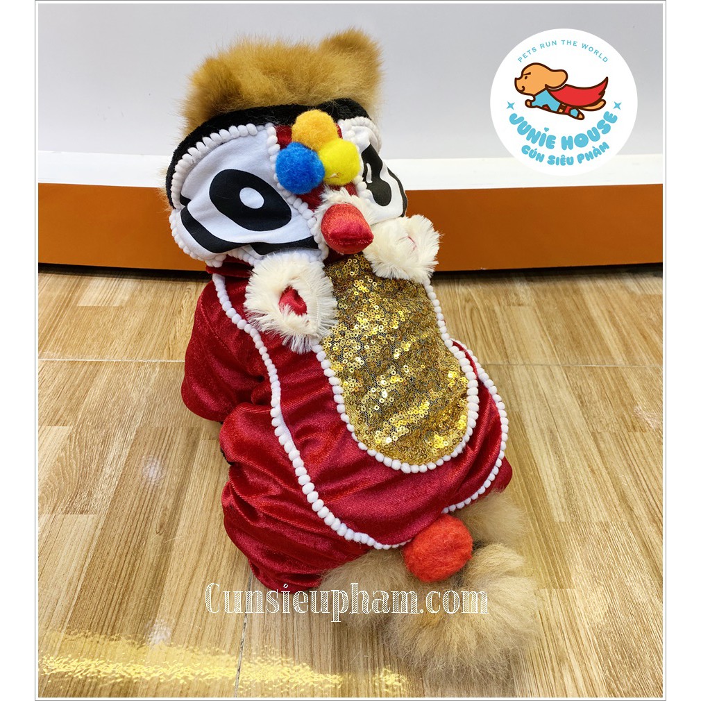 Áo lân Tết kim tuyến cho chó mèo nhỏ