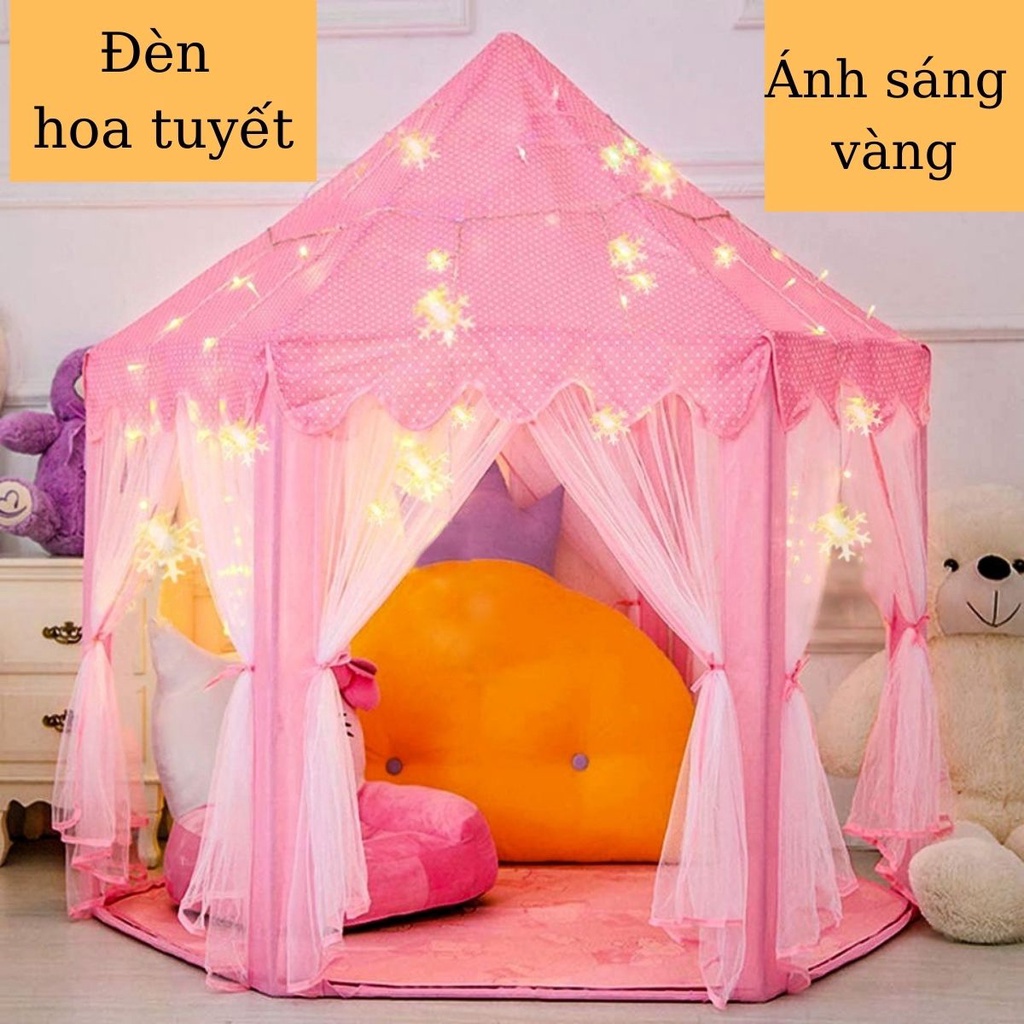 Lều Công Chúa Cho Bé Kiểu Dáng Lục Giác Hàn Quốc Có Rèm Che [Đèn Hoa Tuyết Dài 4m