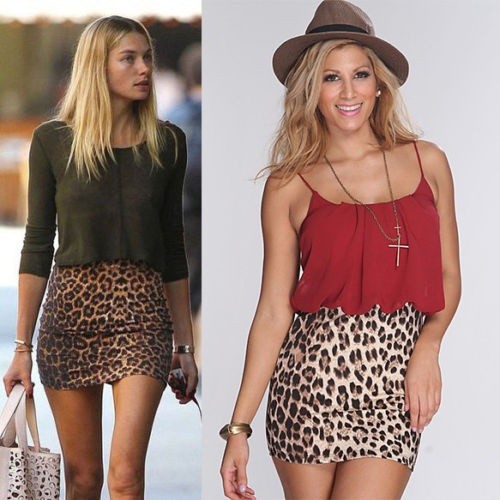 d❃♪2015 Women Fashion Short Bandage Leopard Printed Sexy Pencil Mini Skirts Dresses