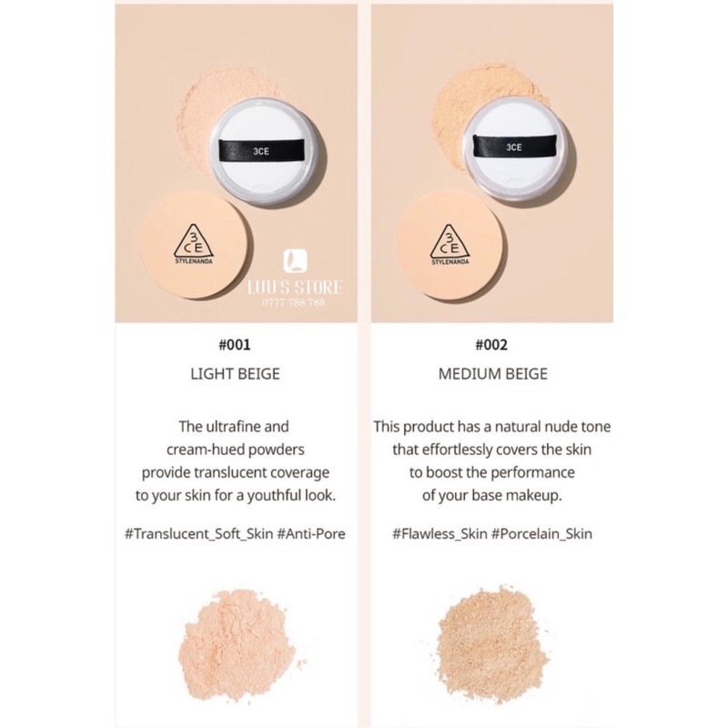 Phấn phủ bột 3CE Natural Finish Loose Powder (Vỏ Vàng Mới)