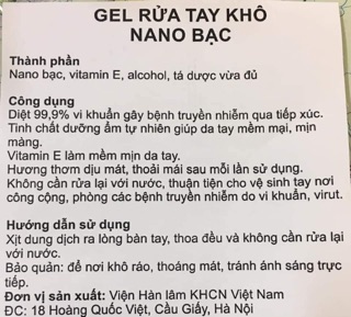 Gel rửa tay khô nano bạc