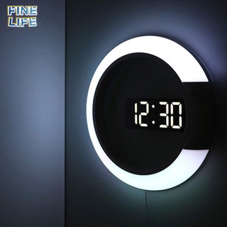 Đồng hồ báo thức treo tường mặt gương có đèn led phong cách tối giản hiện đại