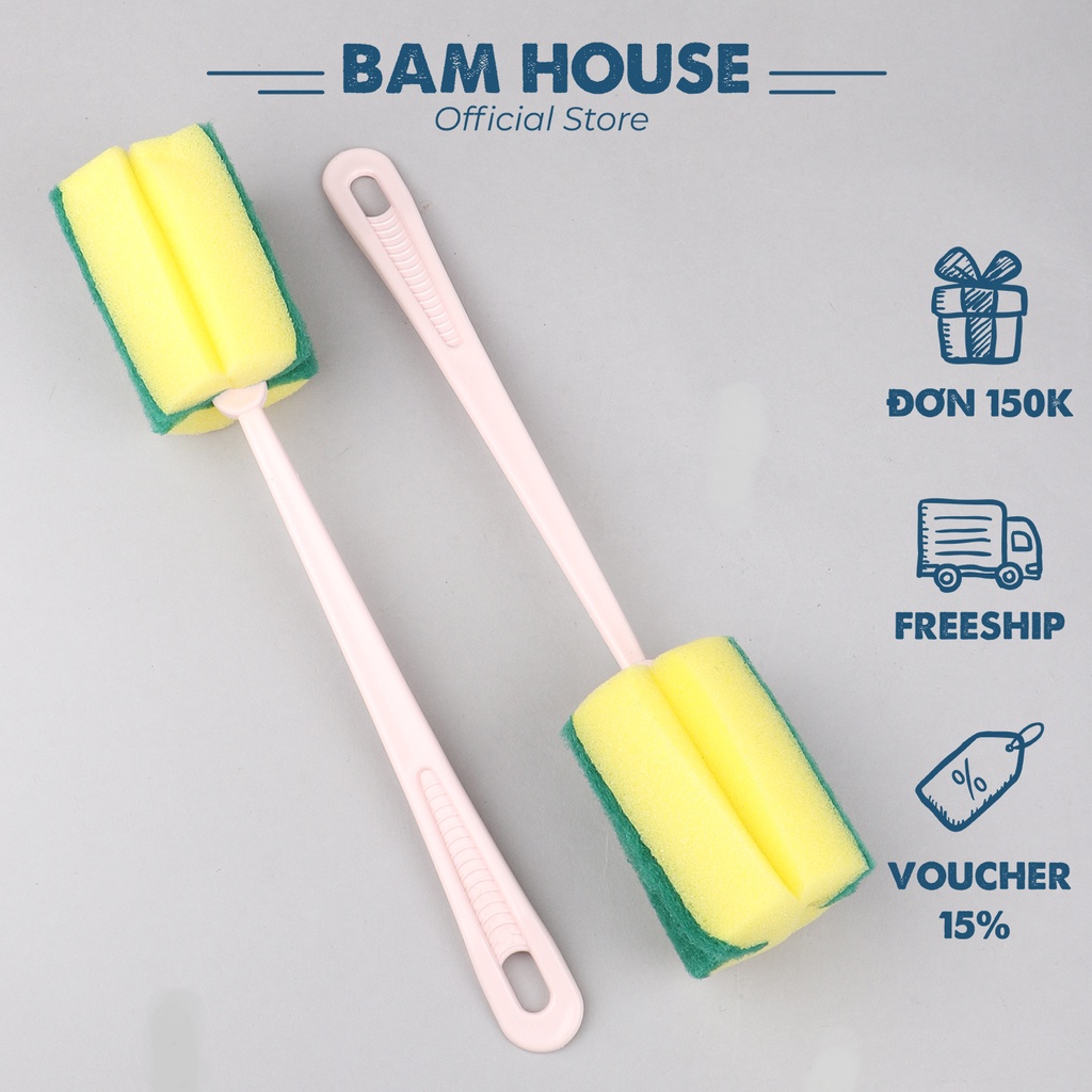 Dụng cụ chùi ly đầu bọt biển Bam House rửa ly siêu sạch tay cầm chắc chắn cao cấp CLV02